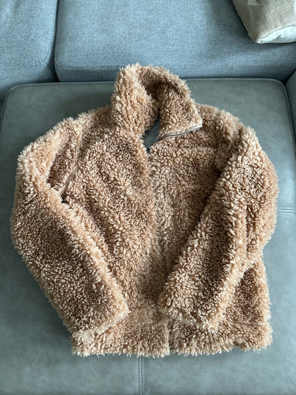 Plush Teddy Puffer Jacket in Tan